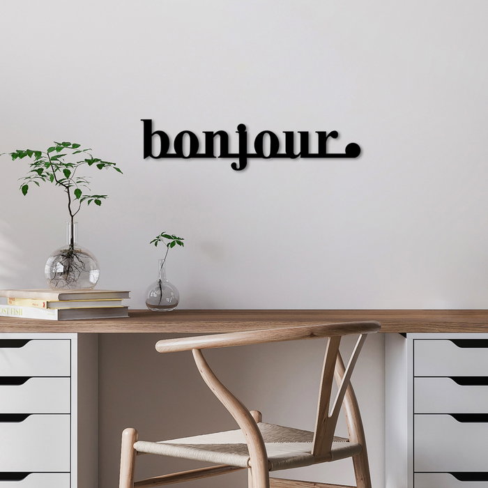Wallity Bonjour Escultura de Pared de Metal Negra